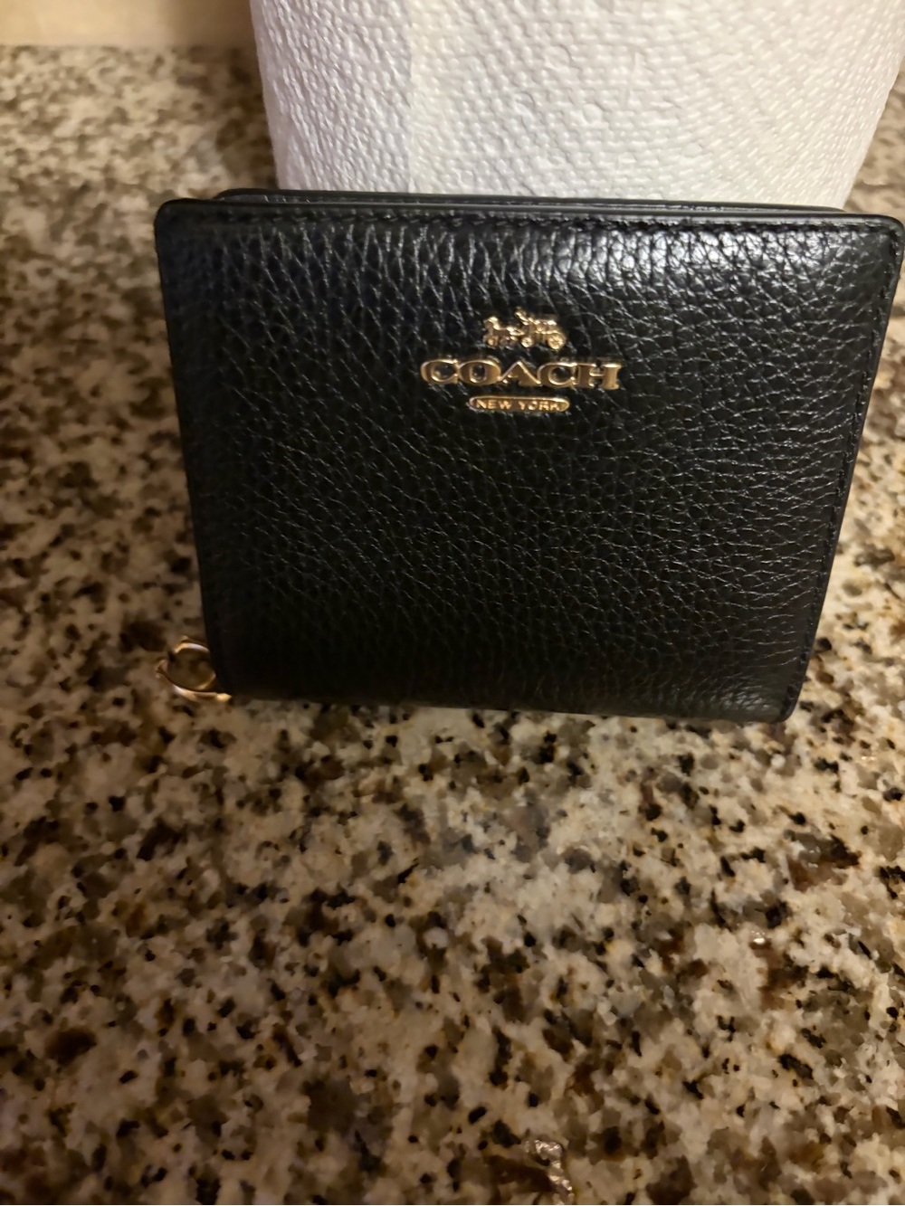 Coach women’s Black Pebbled Leather Card & Key Holder with Gold Logo wallet
